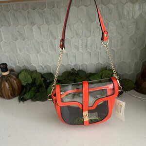 Clear & Orange Crossbody Bag With Gold Chain Strap By UNNI